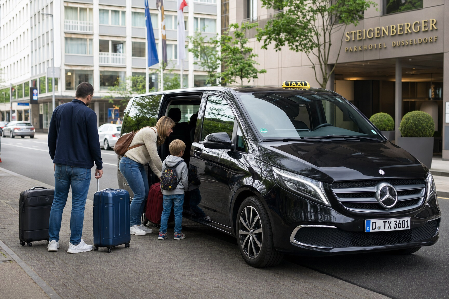 Taxi Masood Großraumtaxi mit Familie und Gepäck